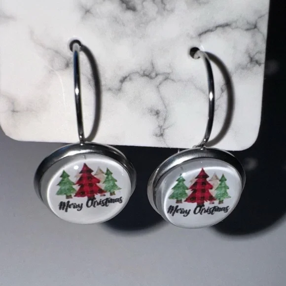 ❄️SALE! NEW Holiday Leverback Merry Christmas Earrings Metal & Glass - Picture 3 of 12